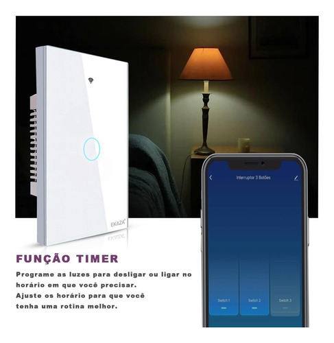 Interruptor Smart Touch Screen 1 Botão Google Alexa - Ekaza