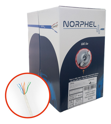 Caixa Cabo Rede Cat5e Norphel Lan U/utp Branco 305m Anatel