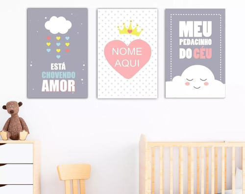 6 Placas Decoração Infantil Quarto Bebe Nuvem Chuva De Amor