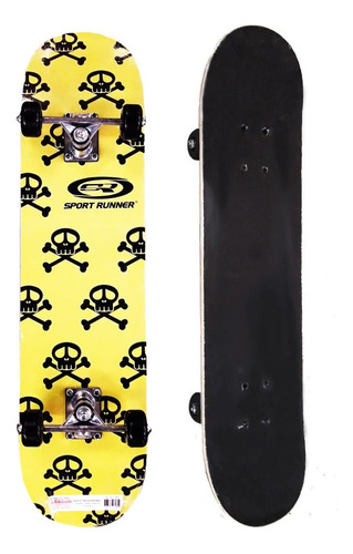 Skate Profesional Amarillo Con Calaveras Negras