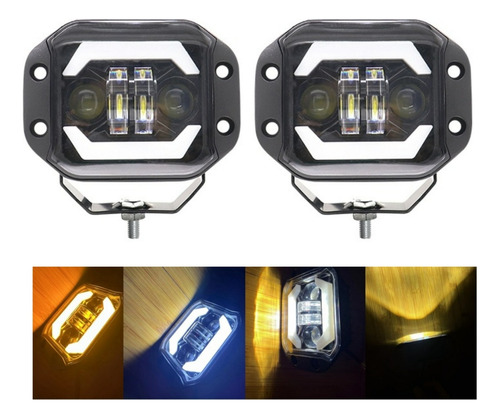 Faros Led Lupa Par H4 Luz Doble Color Para Wrangler Jeep Drl