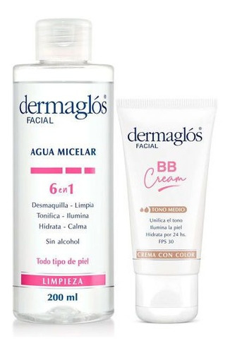 Kit Dermaglos Agua Micelar Desmaquillante + Bb Cream T.claro