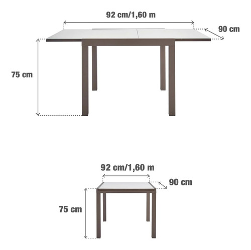 Mesa De Alumínio Extensível Marrom 6 Lugares 160x90 Cm