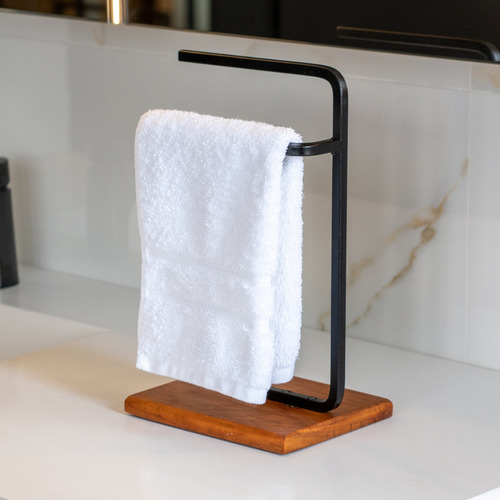 Porta Toalha Pia Bancada Lavabo Duplo Aço Preto C/pé Peroba