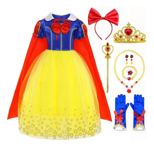 Vestido Para Cosplay De Halloween Blancanieves Con Capa, 5 U