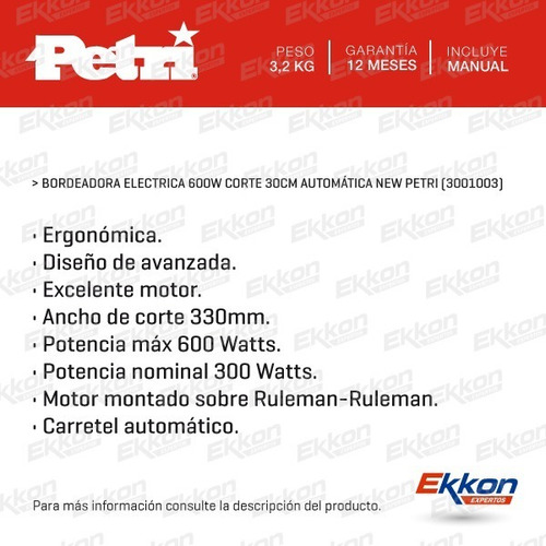 Imagen 2 de 8 de Bordeadora Eléctrica Petri 600 W Corte 30 Cm Automática New