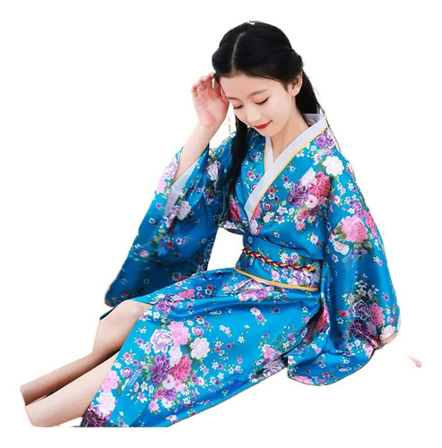 Bata Tipo Kimono De Satén Para Niña, Vestido Yukata Para Dam