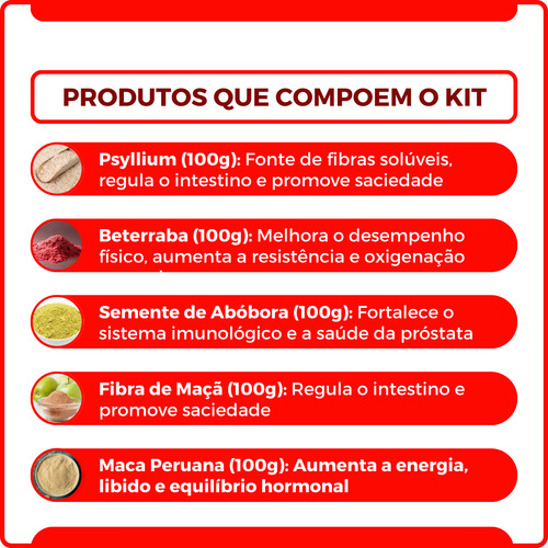 Kit Beterraba, Psyllium, Sem Abóbora, Fibra De Maçã E Maca