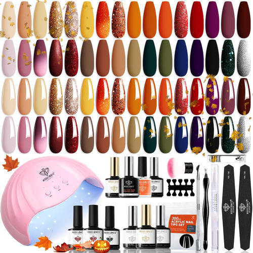 Kit De Uñas Esmaltes Gel Coleccion Otoño Y Lampara Uv 49pc