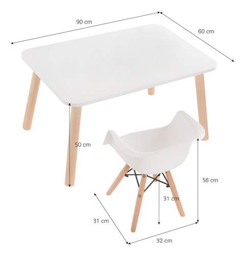 Mesa Rectangular Infantil Con Silla Eames Con Descansabrazos Blanco