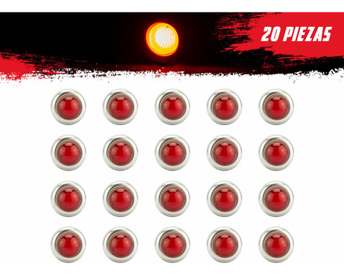 20 Pzas Plafones Tipo Botón Luz Fija Roja 2 Leds Tunelight