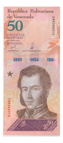 Imagen 1 de 4 de Billete Venezuela 50 Bolívares Enero 2018 C8 Unc