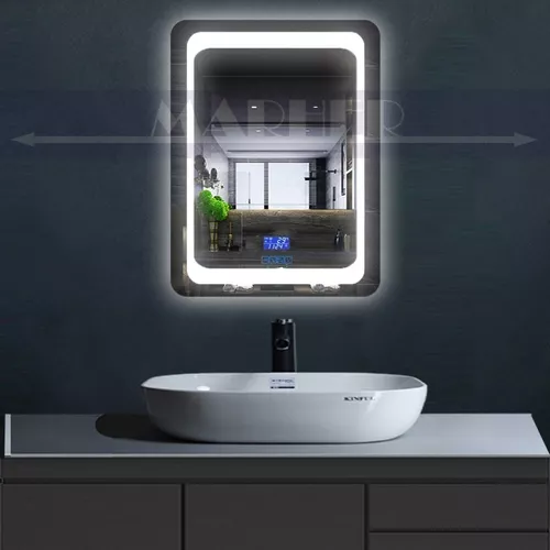 HOKO® Espejo de baño LED 60x80cm, Reloj Digital, antiniebla