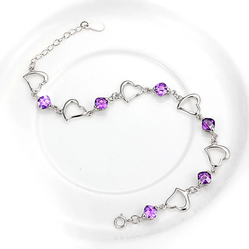 Pulsera Plata 925 Cristales Corazón Fino Regalo Joya Charm
