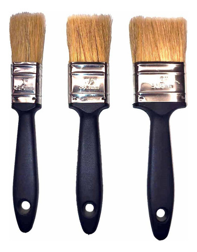 Kit Set 3 Pinceles 1 2 Y 2,5 Pulgadas Todas Las Pinturas Cerdas Ocre