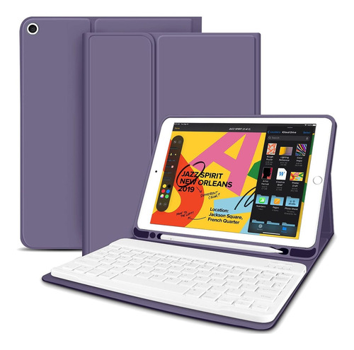 Funda Teclado Para iPad Generacion Air Soporte Lapiz Morado