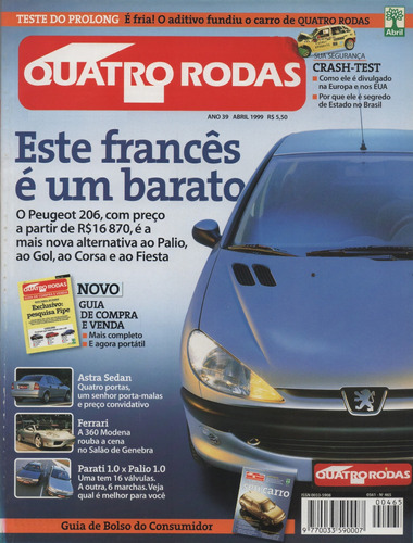 Quatro Rodas Nº465 Peugeot 206 Astra Sedan Parati Jaguar Xkr