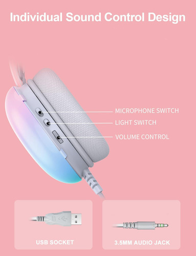 Auriculares Para Juegos Con Micrófono, Iluminación Rgb Rainb