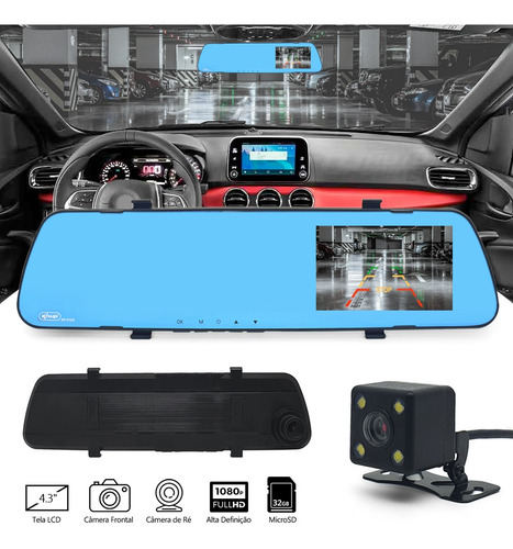 Retrovisor Com Tela + Câmera + Sensor Ré Vermelho Fox 2009