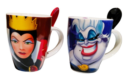 Dúo Tazas Villanas Reina Malvada & Úrsula Con Cuchara Disney