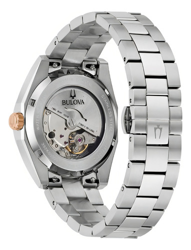 Relógio masculino Bulova Surveyor 98b422, pulseira prateada, moldura prateada, fundo de vinho