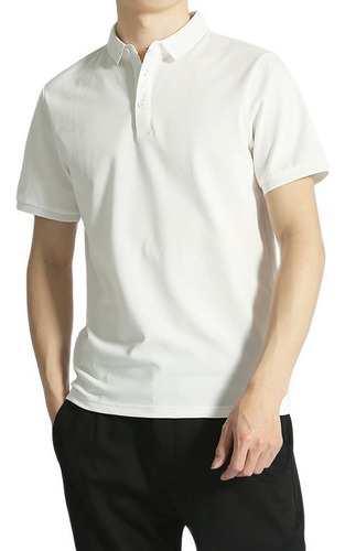 Polo Liso De Algodón De Manga Corta Para Hombre De Talla Gra