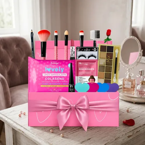 Maleta De Maquiagem Completa Kit Caixa De Make Rosa Linda