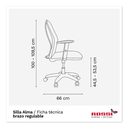 Imagen 2 de 3 de Silla De Oficina Alma White Con Brazos Regulables Rossi