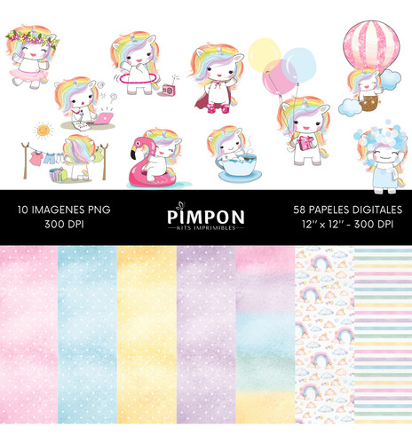 Kit Digital Cliparts + Fondos - Unicornio Coleccion 05
