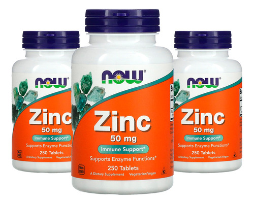 Zinco 50mg Now Foods 250 Tablets 3un Sabor Sem Sabor