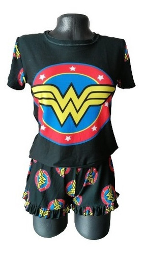 Pijama En Piel De Durazno Camisa Y Short Diseño Wonder Woman