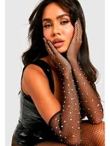 Comprar Guantes De Red Negros Con Strass Guantes Largos Mujer Cotill