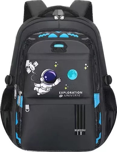 Mochila escolar para niños y adolescentes, escuela primaria, color negro, diseño grande de tela de poliéster