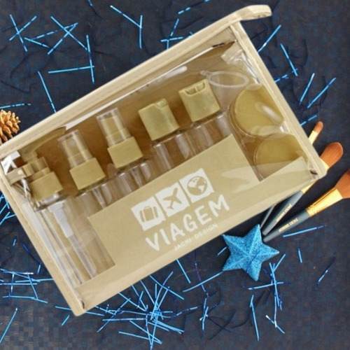 Imagem 5 de 7 de Kit De Frascos P/ Viagem De 10 Peças Bege Potes Cosméticos
