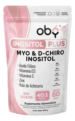 Myo Y D-chiro Inositol Plus 40:1 300g | Ácido Fólico, Zinc, Vitaminas D3 C, Prebióticos | 4100 mg porcion | Balance Hormonal Mujer SOP | 100% Pureza Certificada | Oby Polvo Sin Rellenos Sin Sabor