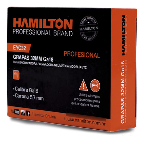 Grapas Calibre Ga18 X 32mm Para Hamilton Eyc Caja X2.482 U.