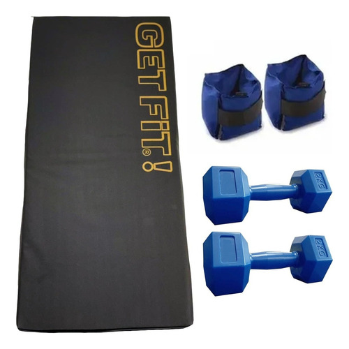 Kit Colchoneta Tobilleras Mancuernas 1kg Combo Pesa Gimnasia Color Get Fit: Negro + Mancuernas 1 Kg + Tob 1 Kg Eco