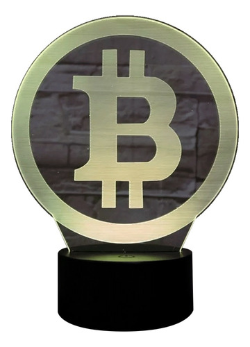 Lámpara 3d Bitcoin Criptomoneda Base Negra + Pilas Y Control
