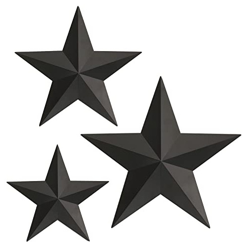 Set De 3 Estrellas Metálicas Negras, Decoración 3d Pa...
