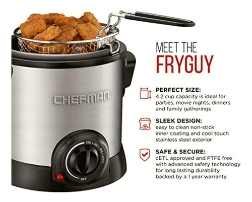Chefman - Freidora De Aceite Con Canasta 1 Litro Deep Fry