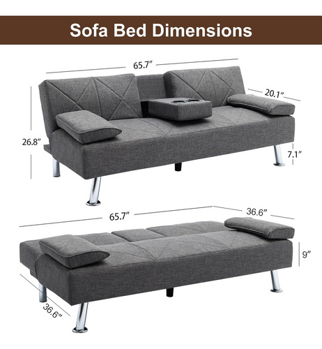 Sofá Cama Plegable Convertible Con Reposabrazos Extraíbles E