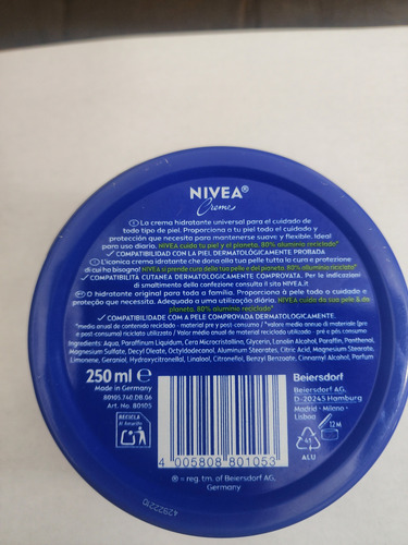 Crema Nivea Alemana 250 Ml Todo Tipo De Piel Día/noche