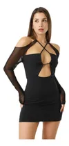 Comprar Vestido Manga Larga Hombro Descubierto Transparencia Y Tiras