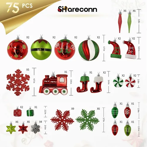 Set De Ornamentos De Bolas De Navidad De Shareconn 75pcs, Bo