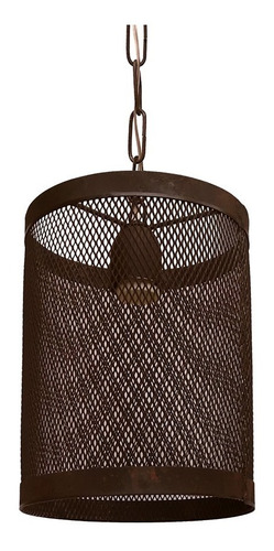 Colgante Tambor Chico Malla Metal 1 Luz - Chapa Hierro Óxido