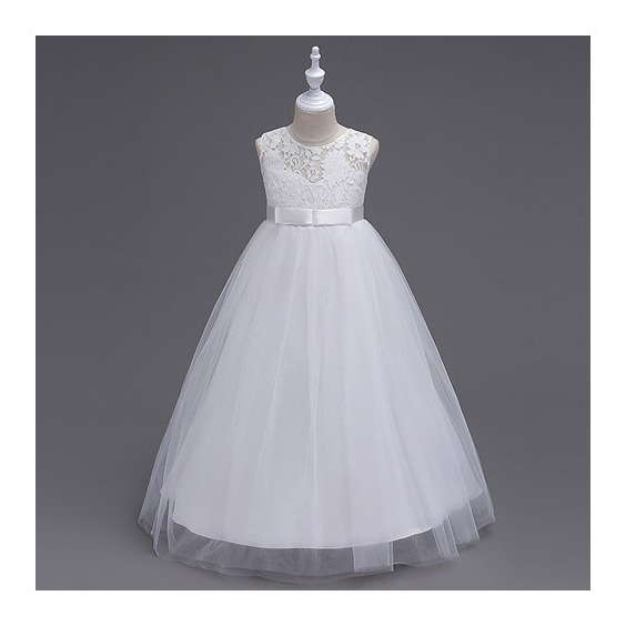 Vestido De Niña Encaje Princesa Cuello Redondo Lazo Lazo Hue Vestido De Niña Encaje Princesa Cuello Redondo Lazo Lazo Hue