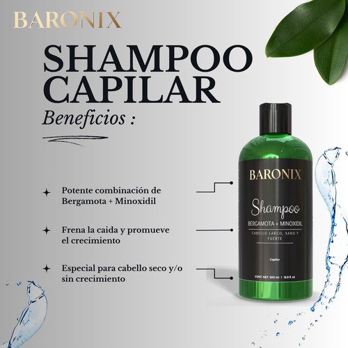 Baronix Shampoo Bergamota + Minoxidil Crecimiento Acelerado