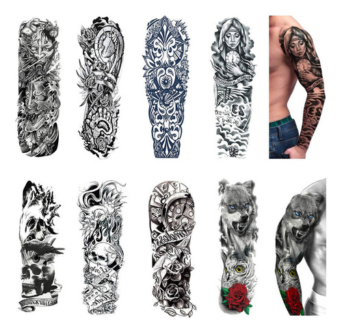Ss Tatuaje Temporal Mangas 8 Hojas Grande Falso Negro Brazo