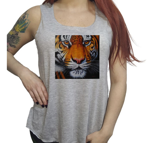 Musculosa Acampanada Tigre Pintura En Oleo Dibujo