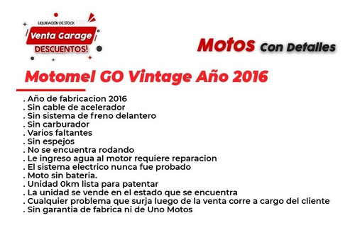 Imagen 2 de 21 de Motomel Go 125 Vintage Aã±o 2016 0km Venta Garage